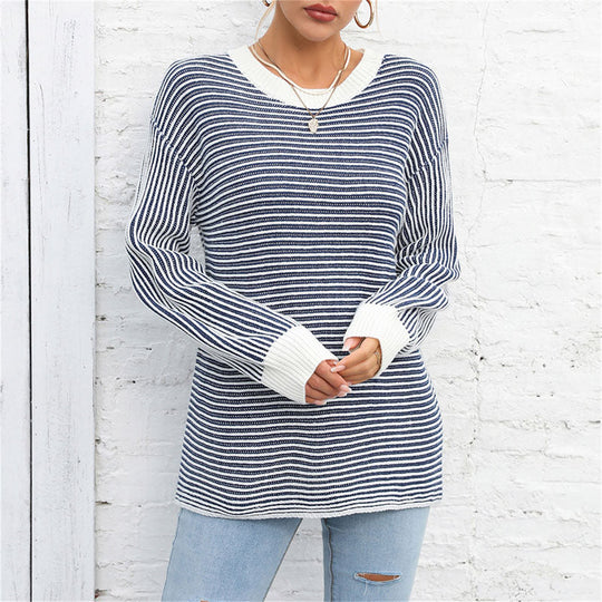 EB | Gestreifter Strickpullover Mit Lässigem Schnitt