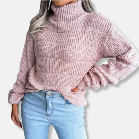 EB | Rollkragenpullover Weiches Strickmaterial Gerippte Optik Lockere Passform Langärmlig