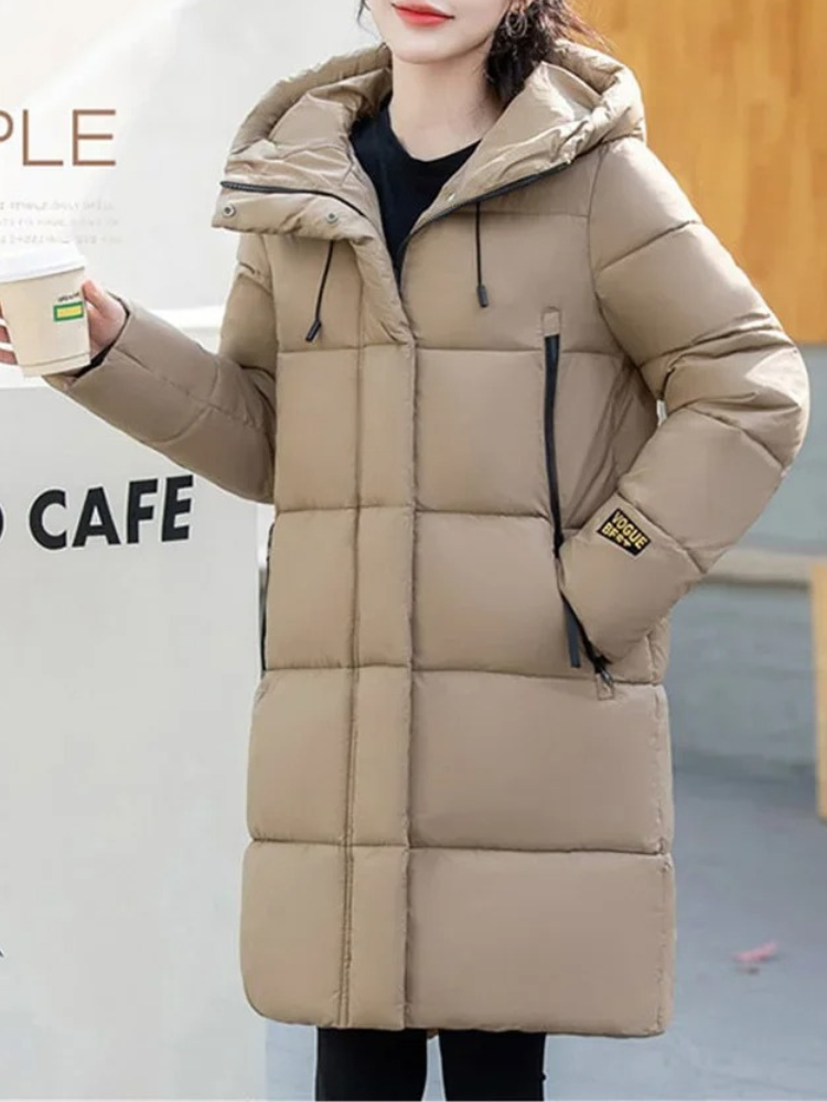 EB | Stylische Khakifarbene Pufferjacke mit Kapuze und Reißverschluss