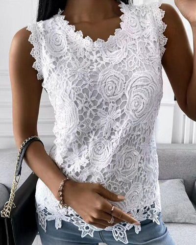 EB | Elegante Bluse in Einer Einfarbigen Farbe mit Spitze