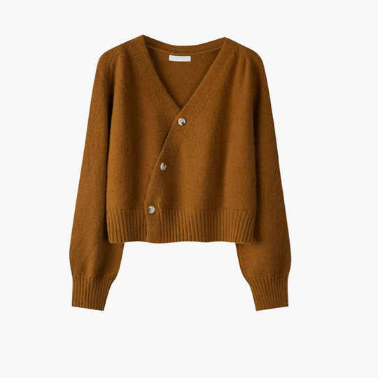 EB | Strickjacke mit V-Ausschnitt und Schräger Knopfleiste - Moderner Cardigan für Alltag und Büro