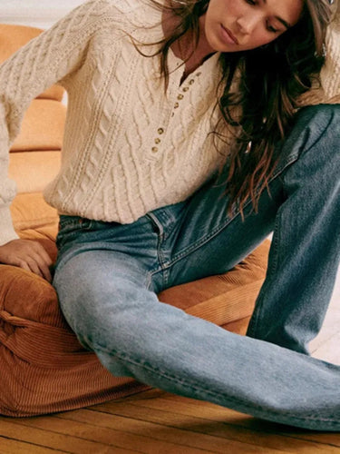 EB | Kabelstrickpullover mit Knöpfen Weich und Warm Perfekt für Den Alltag