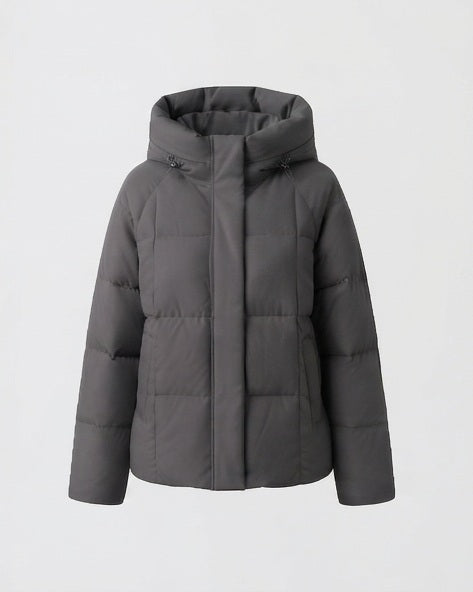 Damen nan kurzer gesteppter Kapuzenparka mit leichter Thermofüllung, Quadratsteppung und verstellbarem Kordelzugsaum EB