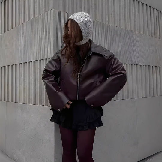 EB | Trendige Damenjacke aus Lederimitat mit Zipper
