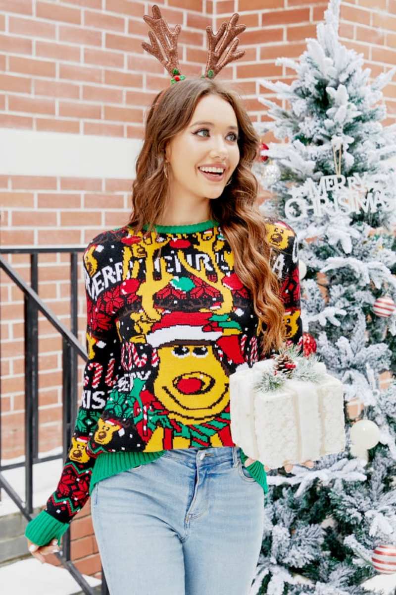 EB | Weihnachts Cartoon Rentier Strickpullover