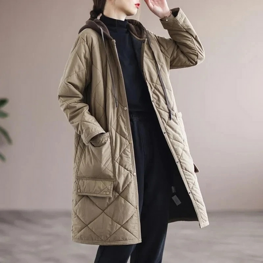 EB | Modern langer einfarbiger gepolsterter Mantel mit Knöpfen Ideal für Herbst/Winter