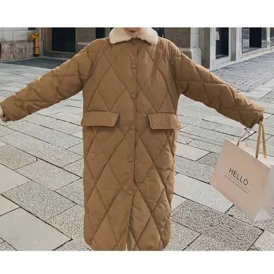 EB | Stylische Übergroße Steppjacke mit Pelzkragen und Knöpfen Ideal für Herbst/Winter