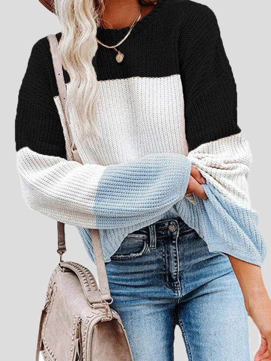EB | Colorblock-Strickpullover für Herbst-Lagenlook