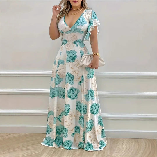 EB | V-Ausschnitt Temperament elegant große Größe gedruckt Kleid