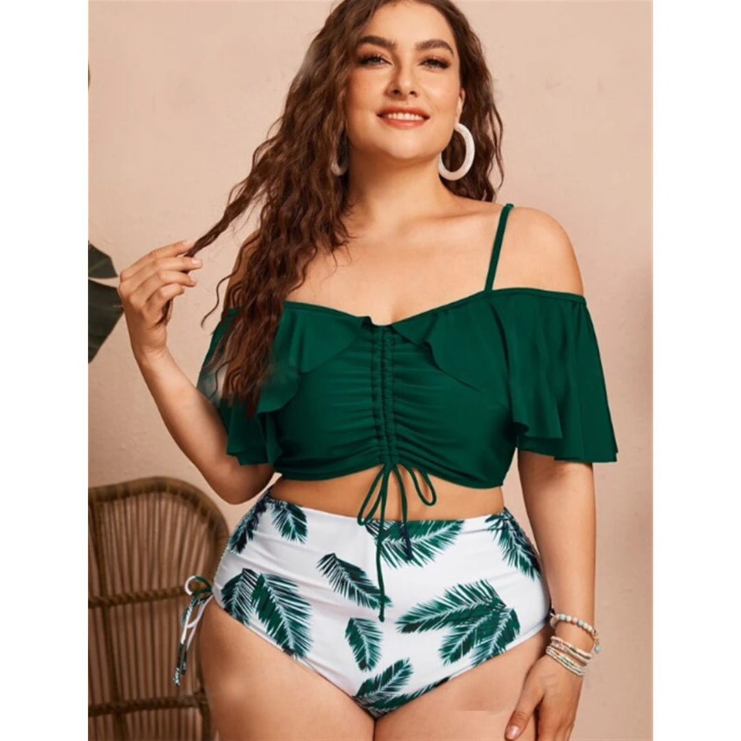 EB | Großer geteilter Bikini mit Kordelzug und Rüschen