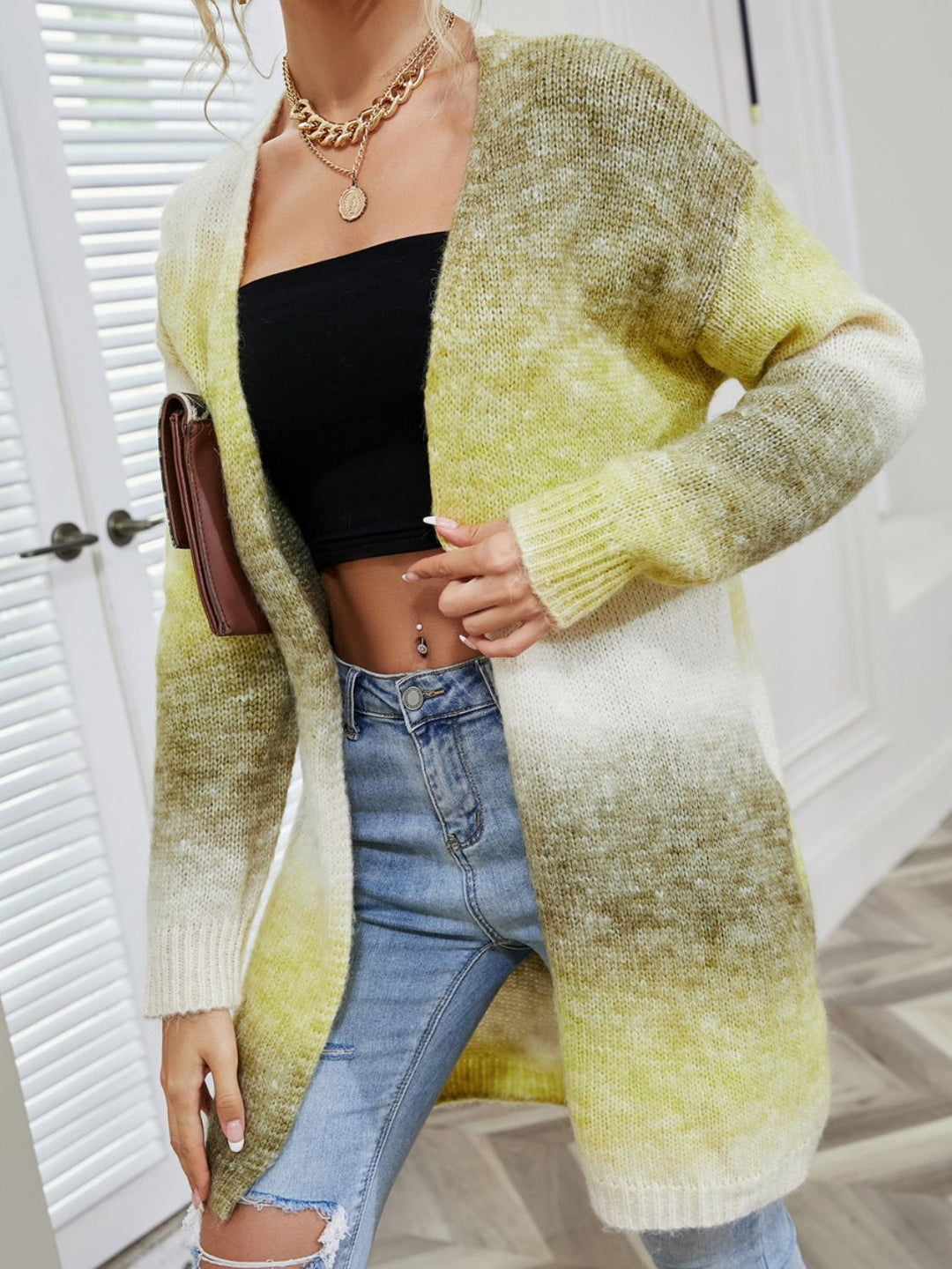 EB | Engel Flügel Vollgröße Gefütterte Offene Vorderansicht Gradient Cardigan