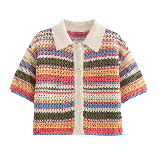 EB | Gehäkeltes Kurzarm-Shorts-Set mit hoher Taille