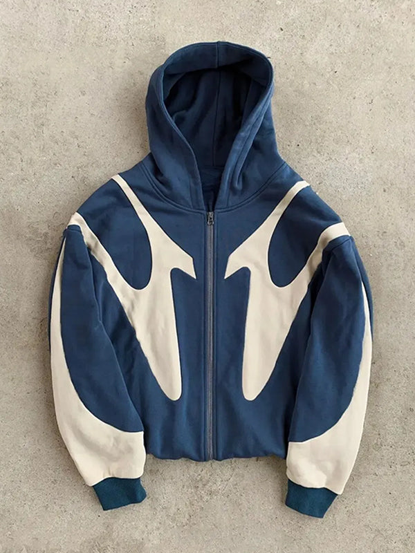 EB | Y2K Kontrastfarbe Übergroße Hoodie mit Langen Ärmeln für Herren