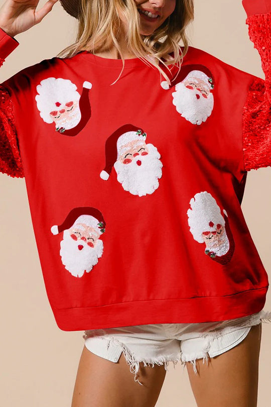 EB | Weihnachten Lässig Locker Rundhals Pailletten Ärmel Sweatshirt
