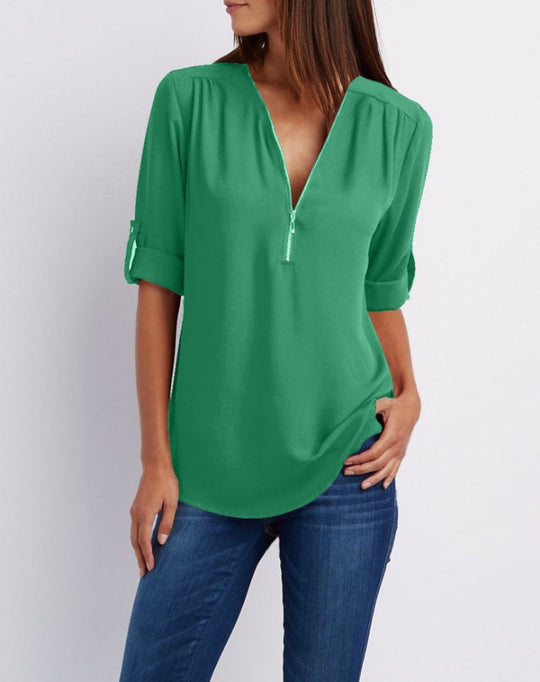 EB | V-Ausschnitt plus Größe Frauen ärmellos Chiffon Shirt