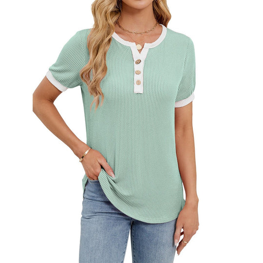 EB | T-Shirt mit V-Ausschnitt in Uni-Farbe