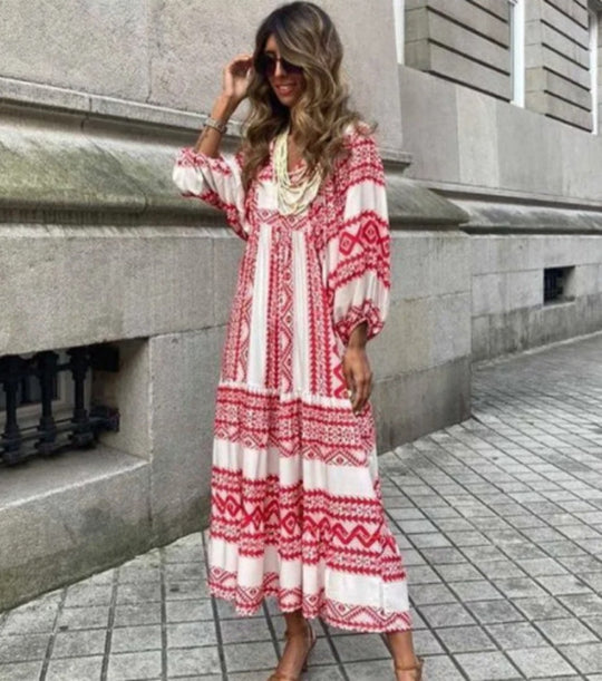 EB | Großes böhmisches Kleid mit Rundhalsausschnitt und Laternenärmeln