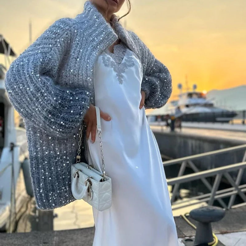 EB | Strick-Cardigan mit Glitzer-Pailletten