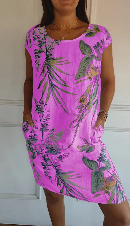 EB | Damen Bedrucktes Baumwoll- und Leinenkleid