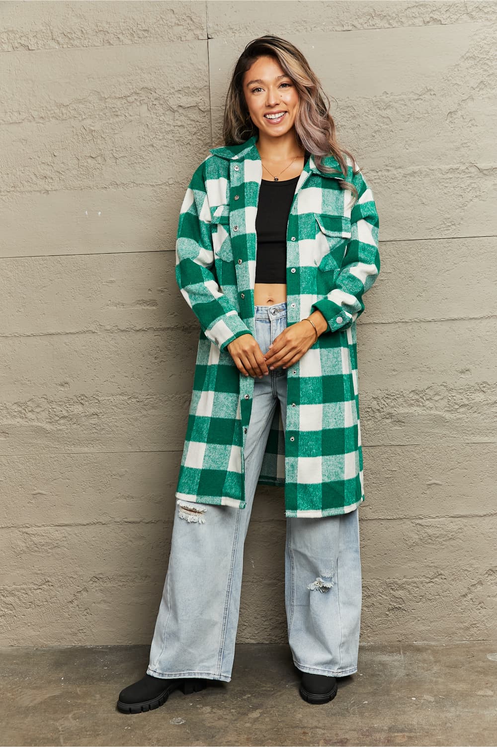 EB | Karierte Longline Hemdjacke