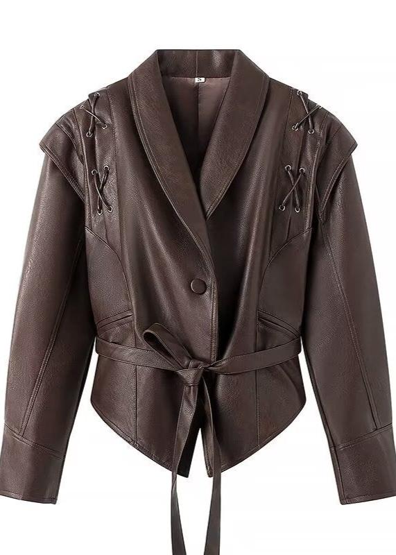 EB | Leder Wickeljacke mit Gürtel