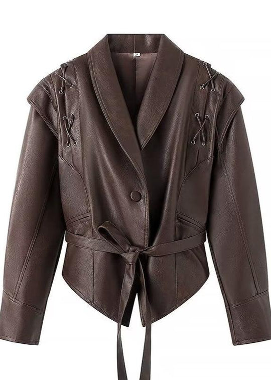 EB | Leder Wickeljacke mit Gürtel