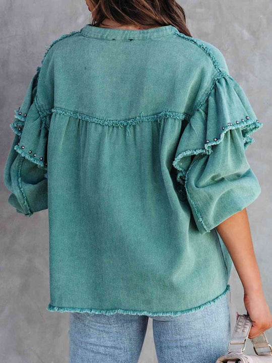 EB | Button Down Raw Hem Denim Jacke