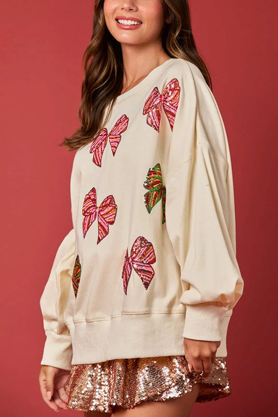 EB | Weihnachtsbogen Pailletten Lockere Freizeit Langarm Sweatshirt