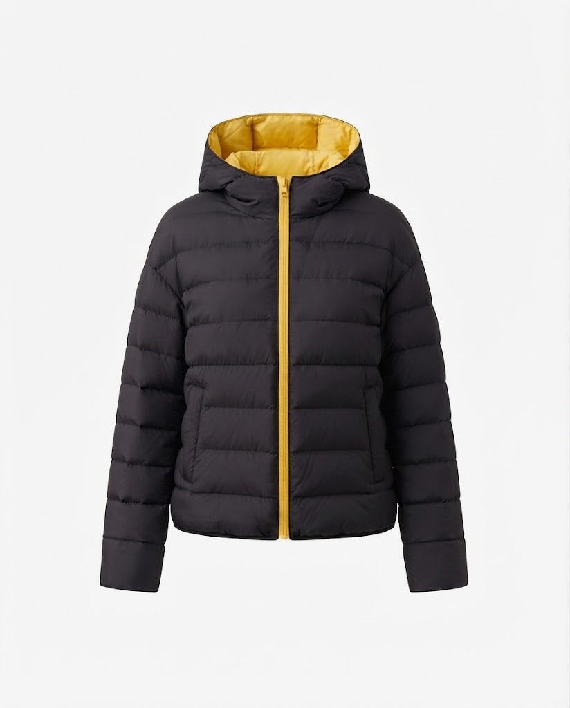 Damen nan minimalistische kurze Thermo-Steppjacke mit ergonomischer Kapuze, taillierter Nahtführung und winddichter Außenhülle EB