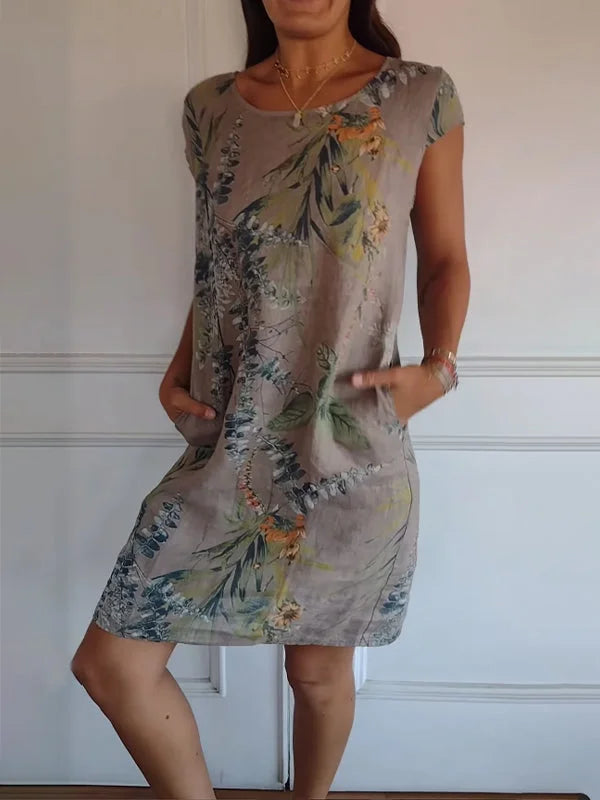EB | Damen Bedrucktes Baumwoll- und Leinenkleid