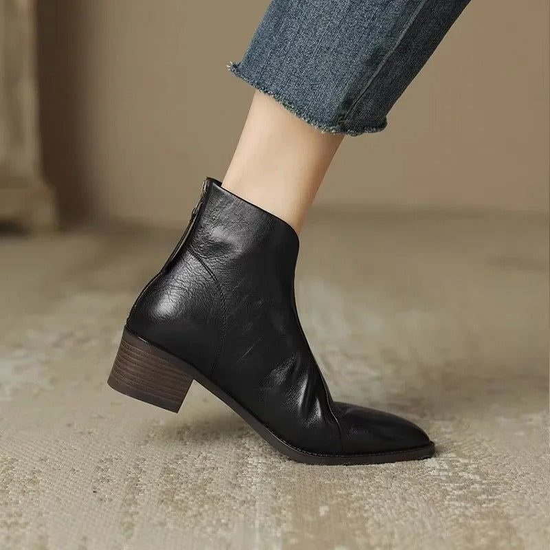 EB | Stiefeletten Echtes Leder Spitzenzehen Mid Blockabsatz Elegante Passform