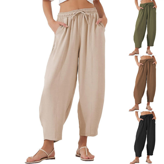 EB | Locker lässige Neun-Punkt-Hose mit Kordelzug und elastischer Taille