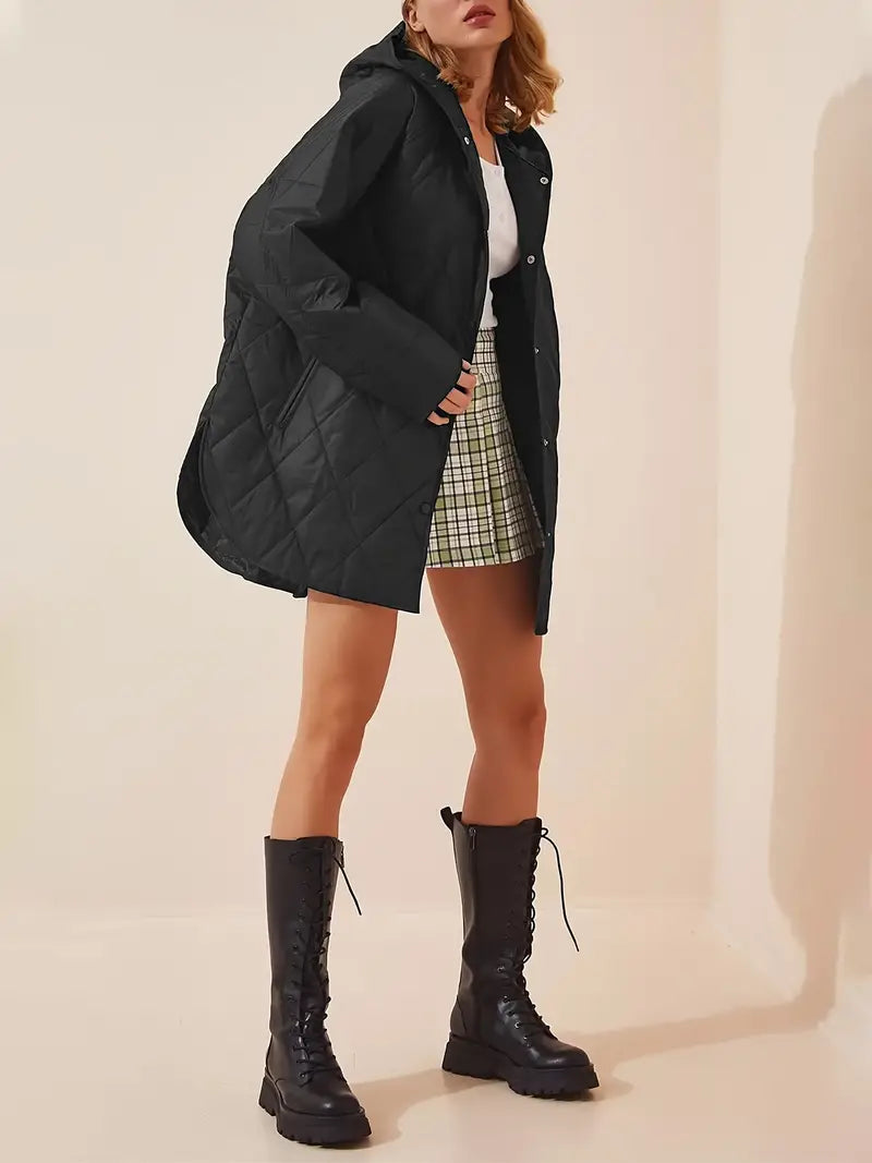 EB | Puffer schwarze und beige Winterjacke für Damen - warm und oversized