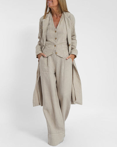 EB | Elegantes 2-Teiliges Set Leinen Weite Hose & Weste