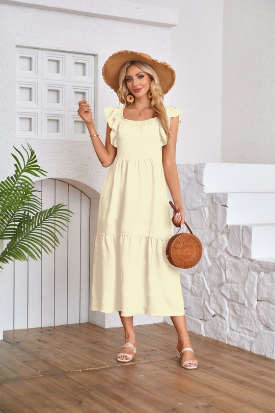 EB | Kleid mit plissiertem Saum und eckigem Ausschnitt, schulterfrei