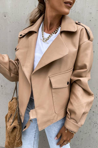 EB | Leder Revers Taschen Britischer Stil Kurzjacke