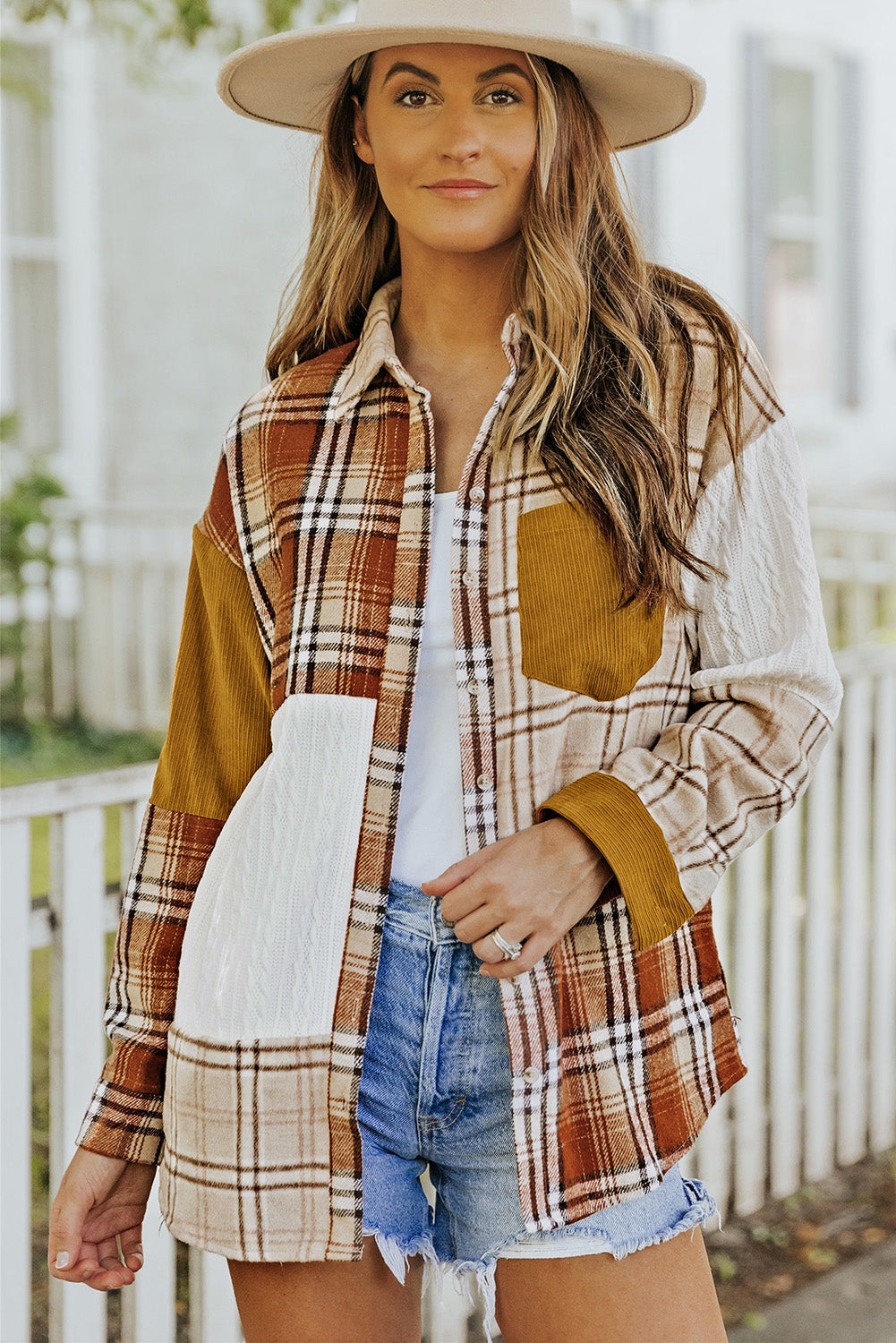 EB | Gitterhemde mit Patchwork-details Baumwollmischung Perfekt für Layering