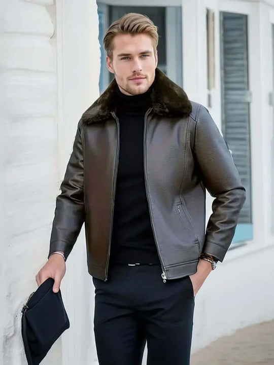 EB | Herren Schwarze Leder Herbstjacke
