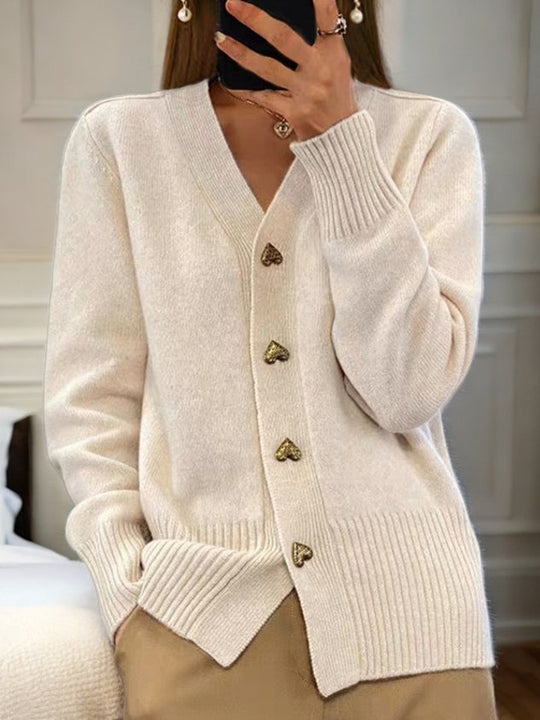 EB | Weicher Cardigan mit Goldenen Herzknöpfen