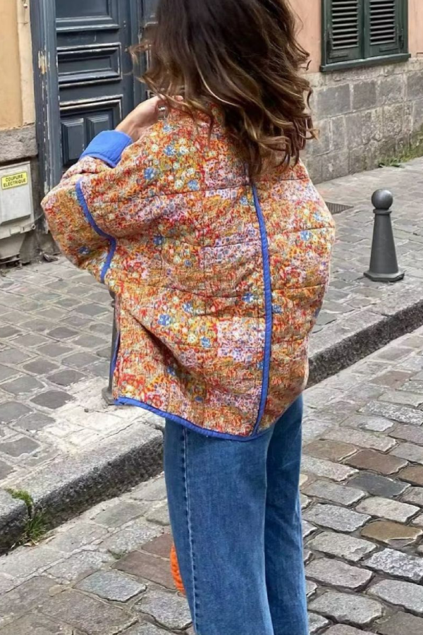 EB | Colorblock Große Tasche Stehkragen Steppjacke aus Baumwolle