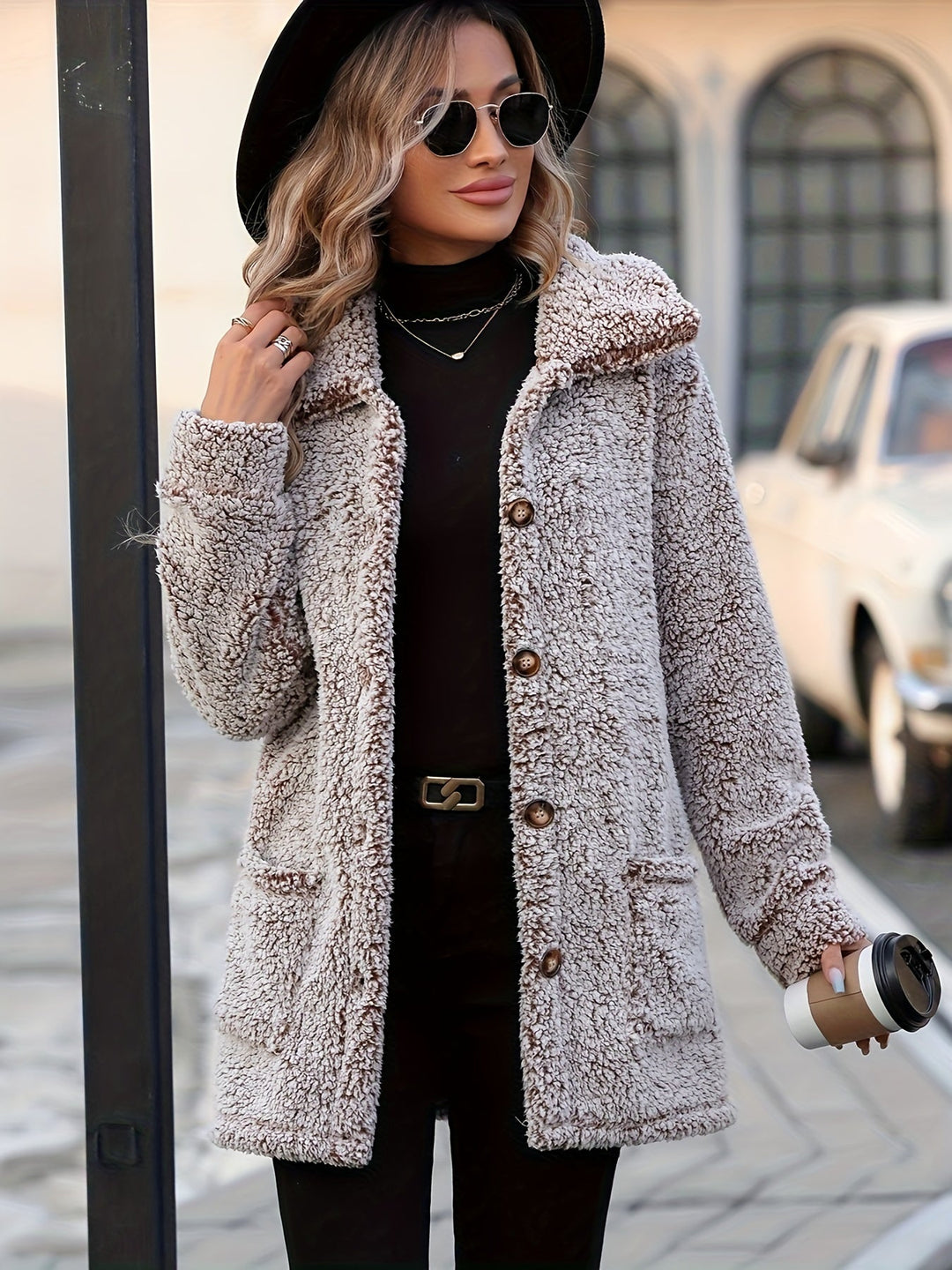 EB | Lange Teddyjacke mit Knöpfen Polyester Komfortabel und Warm
