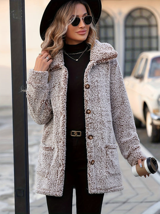 EB | Lange Teddyjacke mit Knöpfen Polyester Komfortabel und Warm