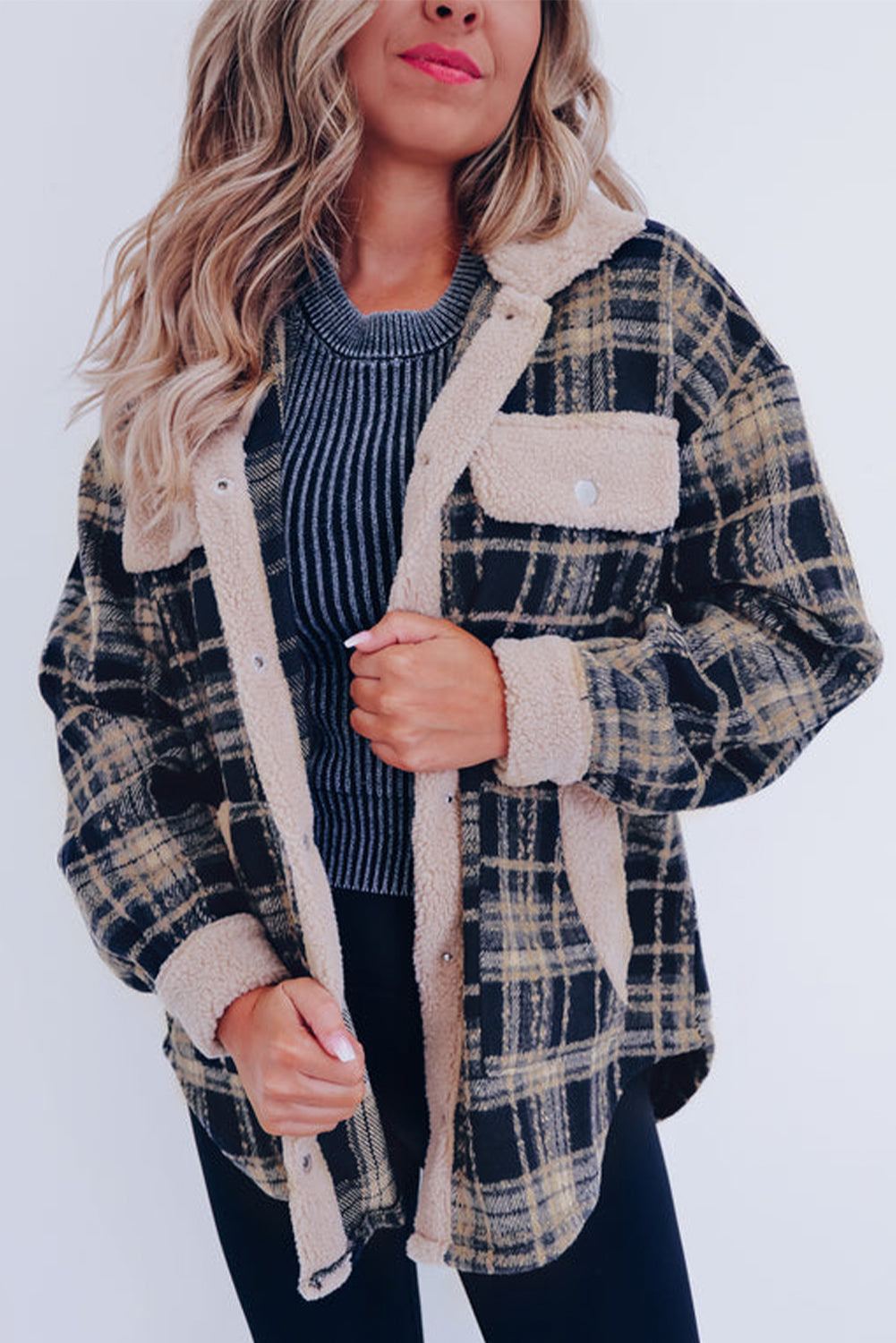 EB | Karierter Teddyjacke mit Sherpa Polyester-mischung Warm und Bequem