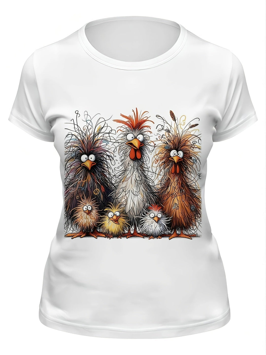 EB | Damen T-Shirt Sommershirt mit Hühnerdruck, Rundhalsausschnitt, Kurze Ärmel, Lässig und Komfortabel