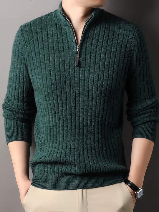 EB | Strickpullover mit Hohem Kragen und Reißverschluss Geripptes Design Weiches Material