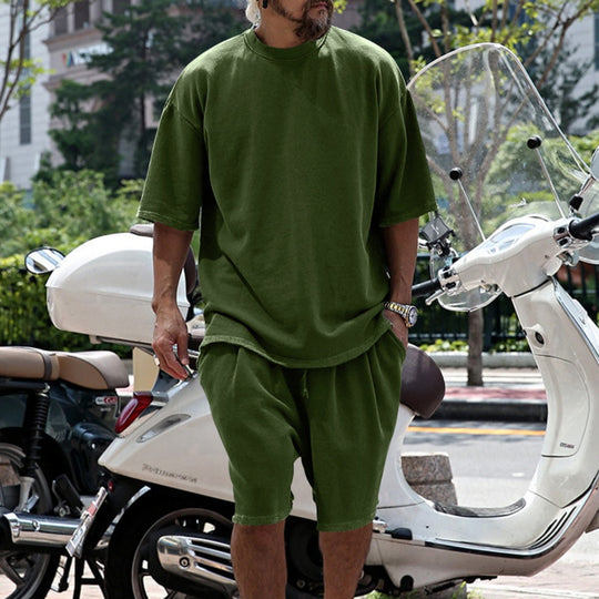 EB | Lockeres T-Shirt Shorts einfarbiges Set