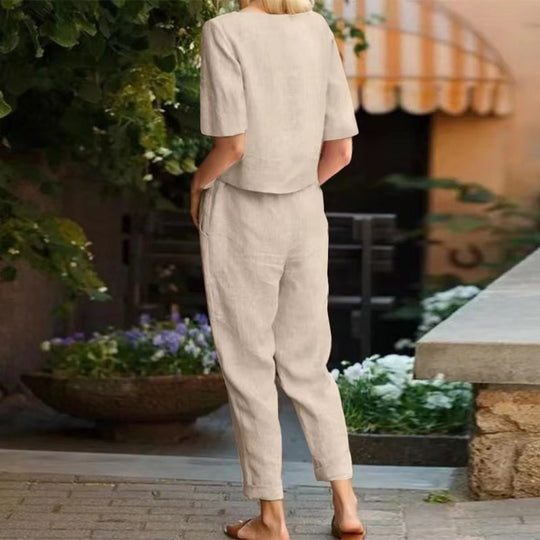 EB | Übergroße Bluse Hose mit weitem Bein Retro zweiteiliges Set