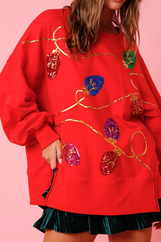 EB | Weihnachtslichter Pailletten Schlitz Pullover Sweatshirt
