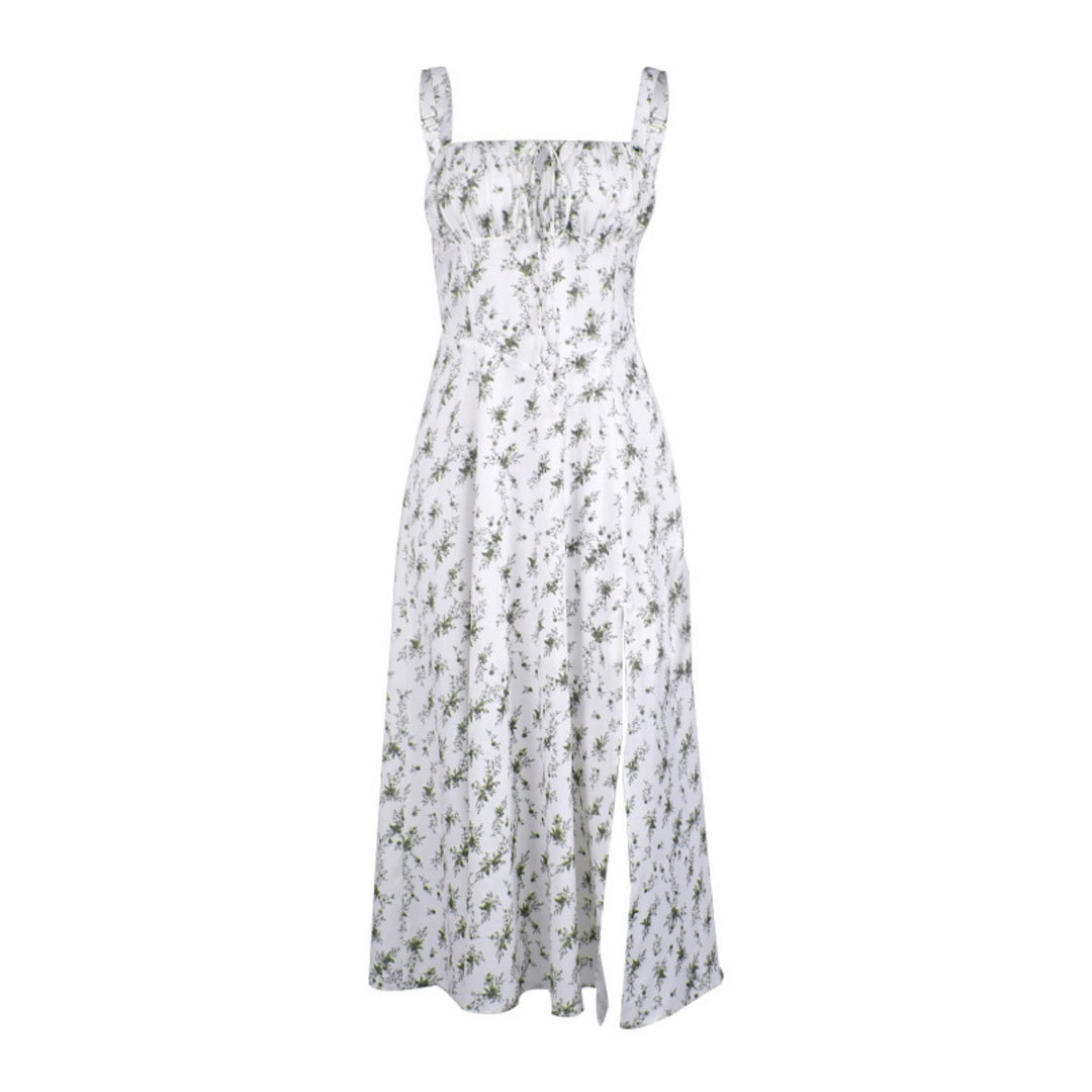 EB | Floraler Strapsrock mit Schnürsenkeln und Neckholder mit hohem Schlitz