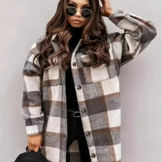 EB | lange Winterjacke Damen - stylische Jacke mit Knöpfen